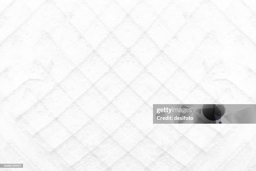 Symmetric Grunge white horizontal textured weathered vector stucco wall background with mural geometric design of a grid pattern of crisscross connected rhombus shapes