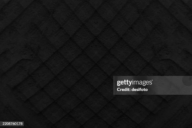 symmetric grunge dark grey black horizontal textured weathered vector stucco wall background with mural geometric design of a grid pattern of crisscross connected rhombus shapes - clay background stock illustrations