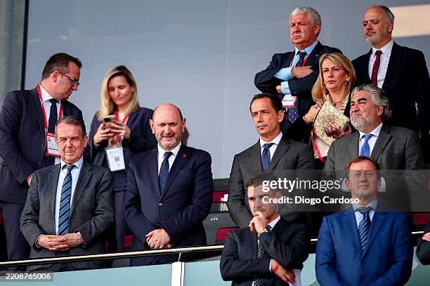 Royal Spanish Football Federation president Rafael Louzan , Mayor of Vigo Abel Caballero and President of Portuguese Football Federation Pedro...