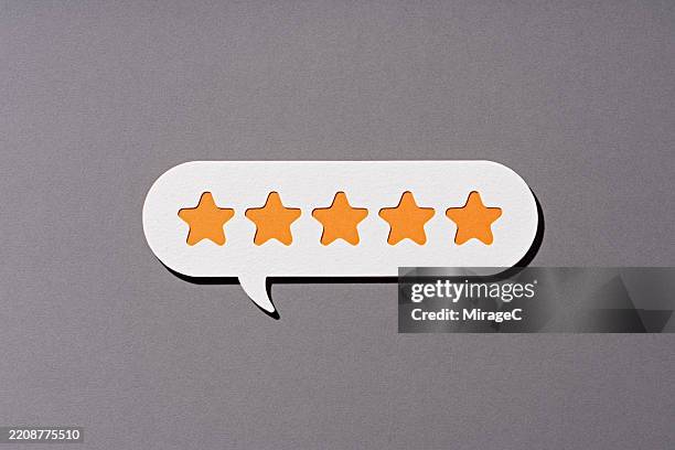 five star rating speech bubble for satisfaction review, paper craft - good condition stock pictures, royalty-free photos & images