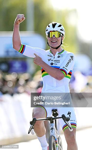 Lotte Kopecky of Belgium and Team SD Worx - Protime celebrates at finish line as race winner during the 22nd Ronde van Vlaanderen - Tour des Flandres...