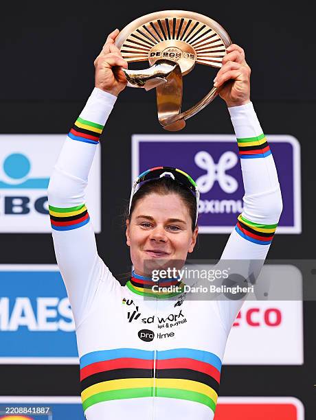Lotte Kopecky of Belgium and Team SD Worx - Protime celebrates at podium as race winner during the 22nd Ronde van Vlaanderen - Tour des Flandres 2025...