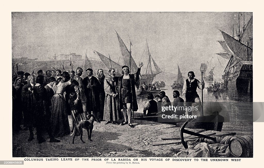 COLUMBUS TAKING LEAVE OF THE PRIOR OF LA RABIDA ON HIS VOYAGE OF DISCOVERY TO THE UNKNOWN WEST....