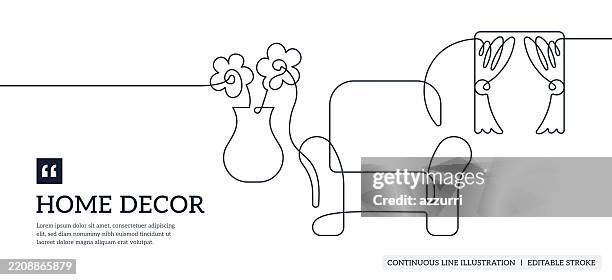 home decor continuous line illustration - empty flower pot stock illustrations