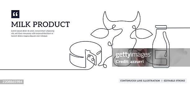 milk product continuous line illustration - yoghurt pot stock illustrations