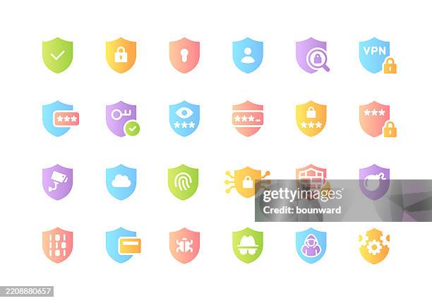 shield data color gradient icons. vector - stacked blocks stock illustrations