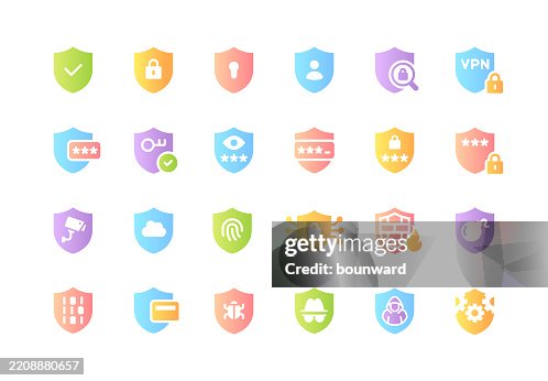Shield Data Color Gradient Icons. Vector Shield Data Color Gradient Icons. Vector