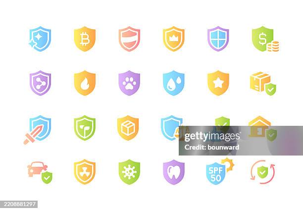 shield color gradient icons. vector - broken tooth vector stock illustrations