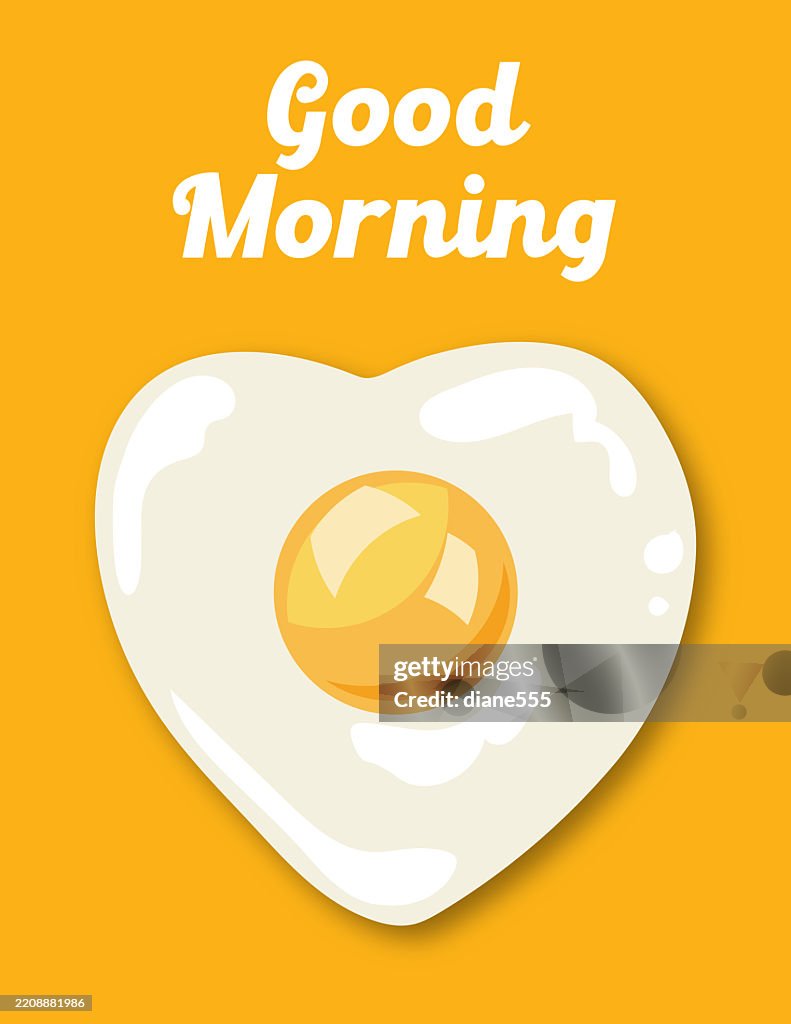 Cute Heart Shaped Fried Egg On A Bright Yellow Background