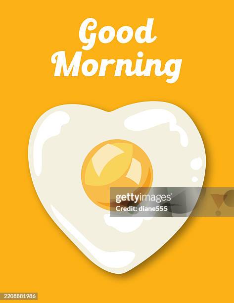 Cute Heart Shaped Fried Egg On A Bright Yellow Background High-Res Vector Graphic