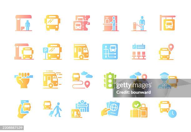 bus station color gradient icons. vector - bus driver stock illustrations