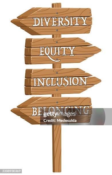 vector signs with diversity, inclusion, belonging, equity. - 3d location pointer stock illustrations