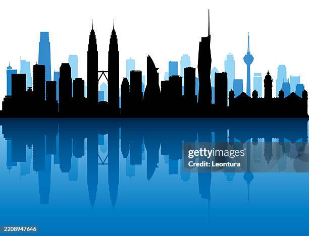 kuala lumpur skyline silhouette (all buildings are complete and moveable) - kuala lumpur convention centre stock illustrations