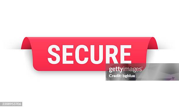 secure - red banner, bookmark, ribbon, label on white background - security tape stock illustrations