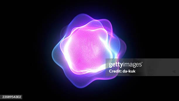forme abstraite lumineuse au néon avec des motifs de lumière violette et bleue - onde sinusoïdale photos et images de collection