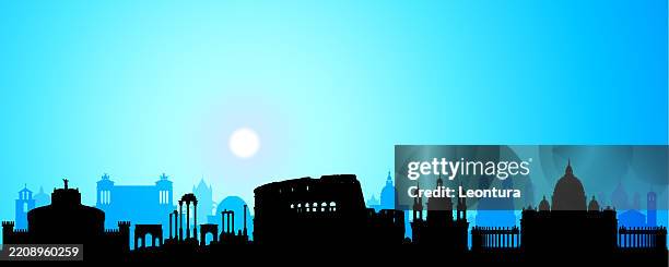 illustrazioni stock, clip art, cartoni animati e icone di tendenza di silhouette dello skyline di roma (tutti gli edifici sono dettagliati, mobili e completi) - skyline roma