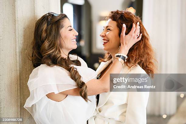 Eva Benetatou and Kristina Yantsen attend .comTogether Girlbosses Düsseldorf Tournee at Stateroom on April 05, 2025 in Duesseldorf, Germany.