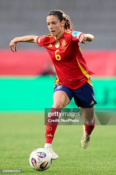 Aitana Bonmati of Spain plays during the Women's Nations League Group A3 match between Spain and Portugal at Estadio Abanca Balaidos in Vigo, Spain,...