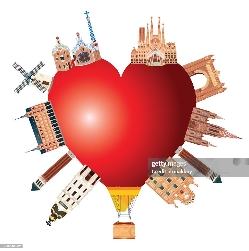 Barcelona City und Herz-Heißluftballon