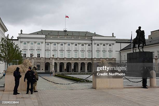 View of the Presidential Palace during the 15th Smolensk plane crash anniversary ceremony in Warsaw, Poland on April 11, 2025.
