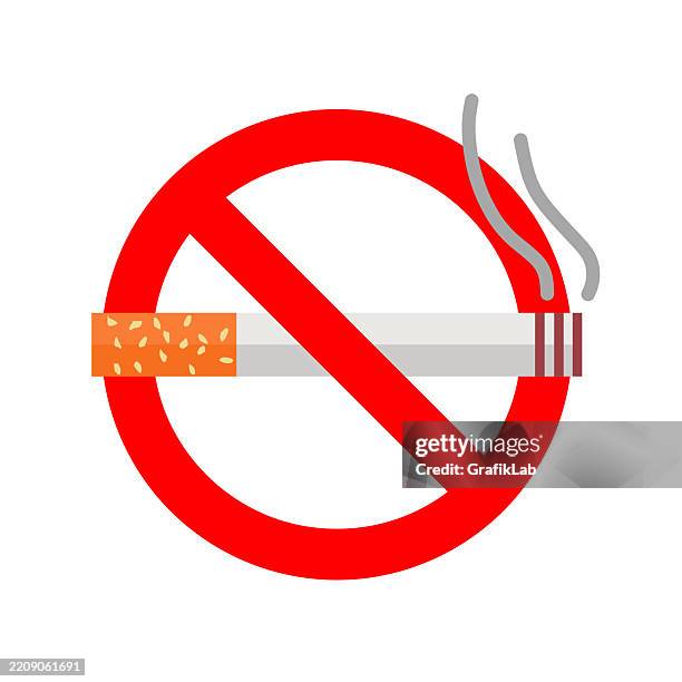 no smoking symbol cigarette red prohibition sign white background - cigarette smoke background stock illustrations