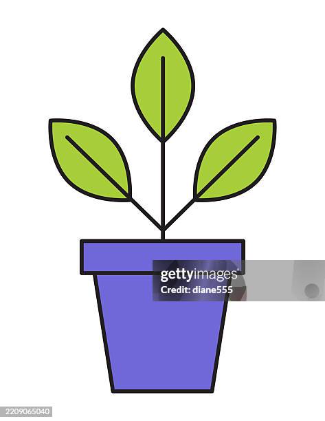line art seedling plant in a clay pot - clay pot stock illustrations