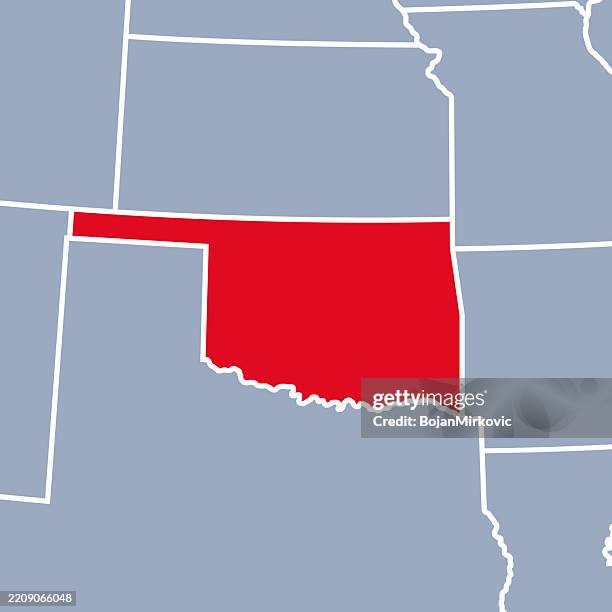 oklahoma map, close up view, red marked on usa map. vector - us map vector solid stock illustrations