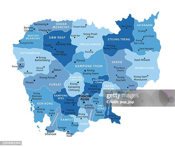 cambodia - vector map. blue tone colored map of cambodia - cambodia-on-world-map stock illustrations