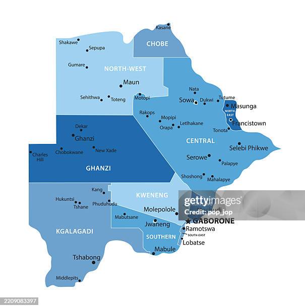 botswana - vector map. blue tone colored map of botswana - botswana flag stock illustrations