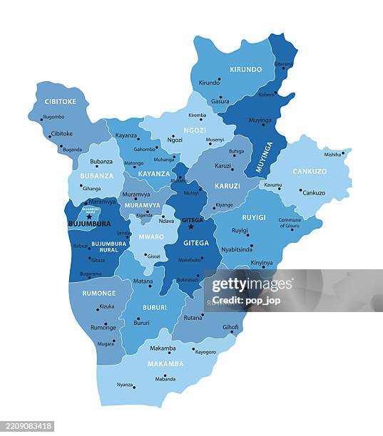 burundi - vector map. blue tone colored map of burundi - school administrator stock illustrations