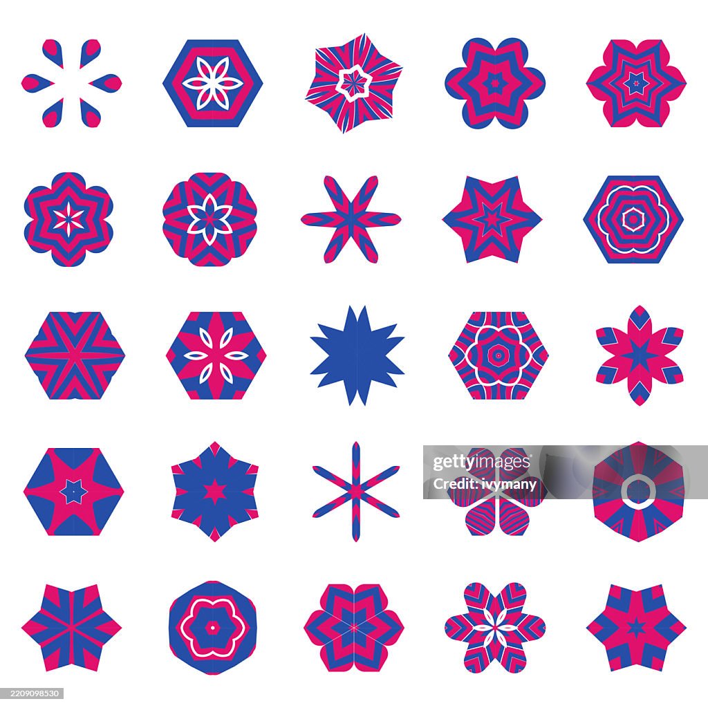 Abstract colorful geometric pattern concentric rosette icon set