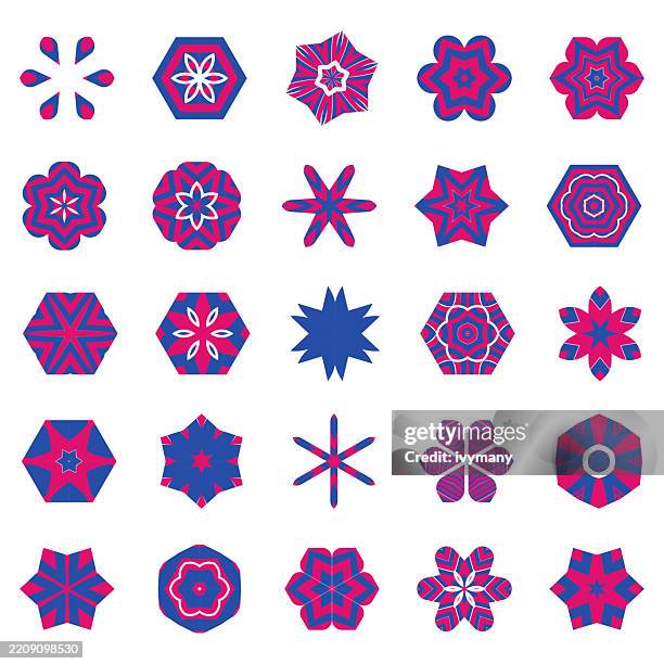 abstract colorful geometric pattern concentric rosette icon set - hexagon tile stock illustrations
