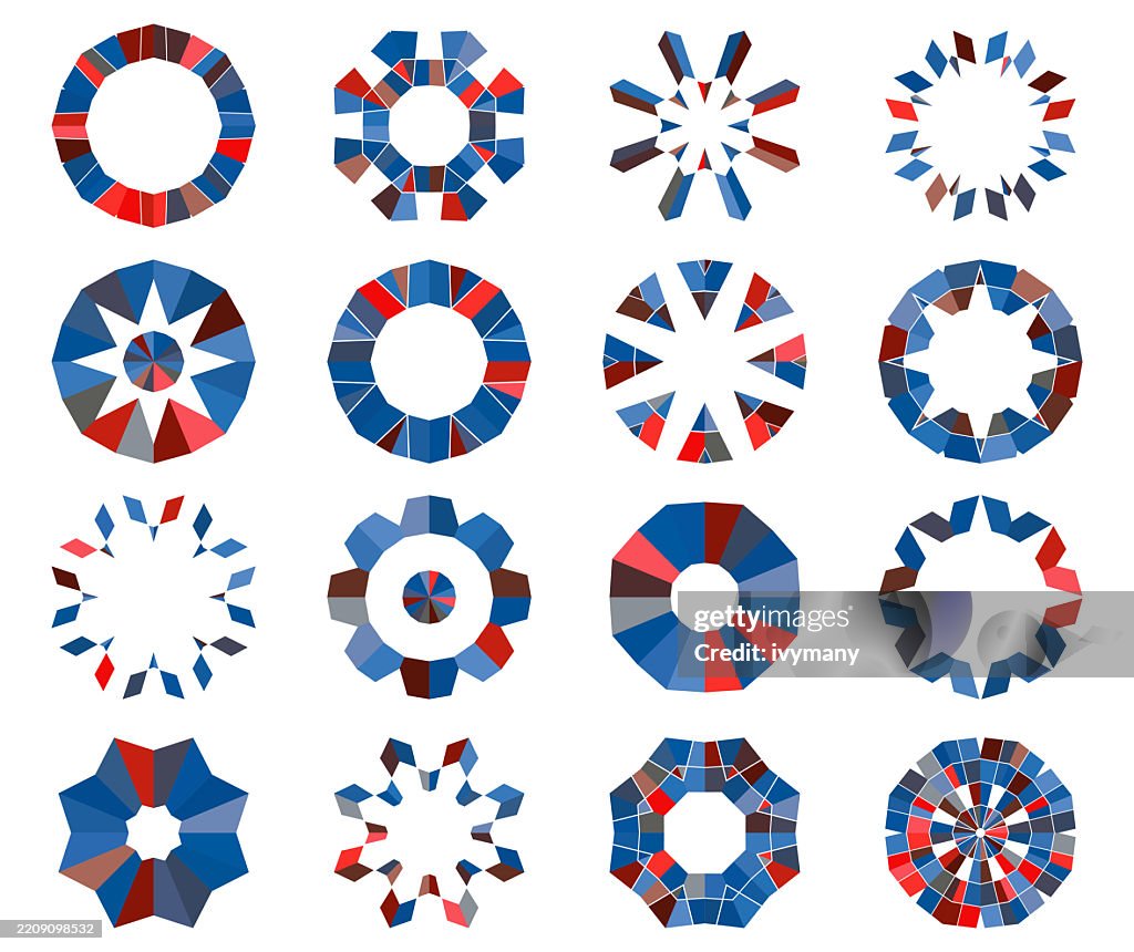Abstract colorful geometric pattern concentric rosette icon set
