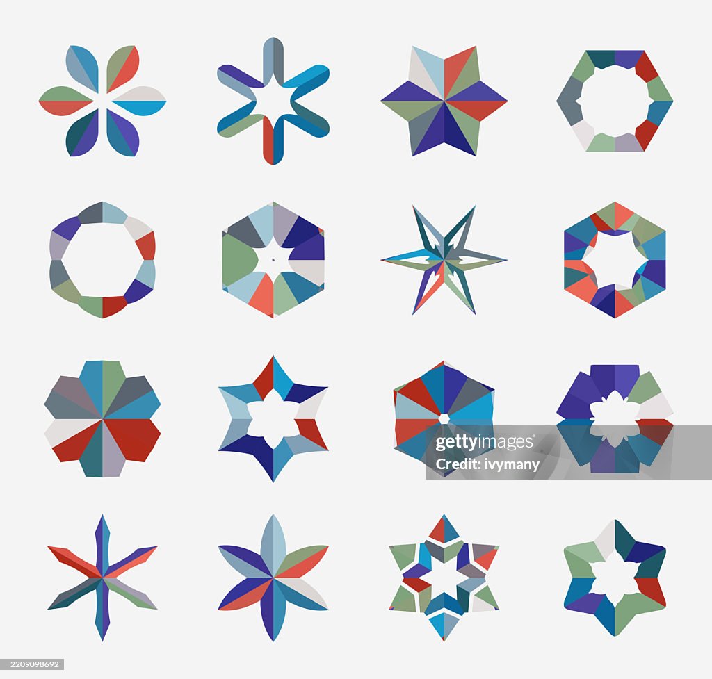 Abstract colors mosaic geometric floral pattern design symbol collection on white background
