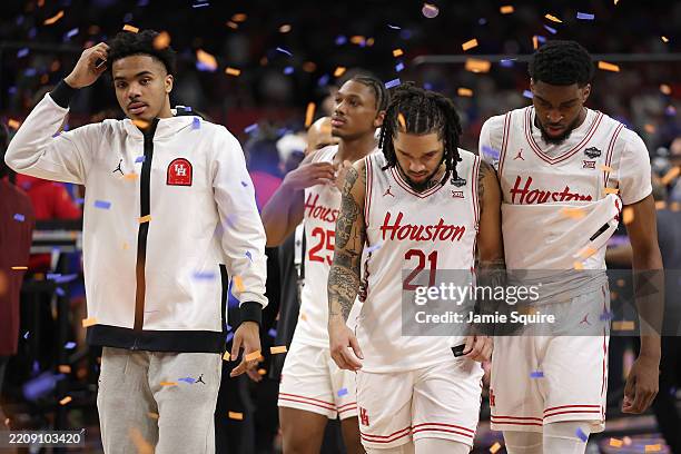 Emanuel Sharp and Ja'Vier Francis of the Houston Cougars reacts after the second half in the National Championship of the NCAA Men's Basketball...