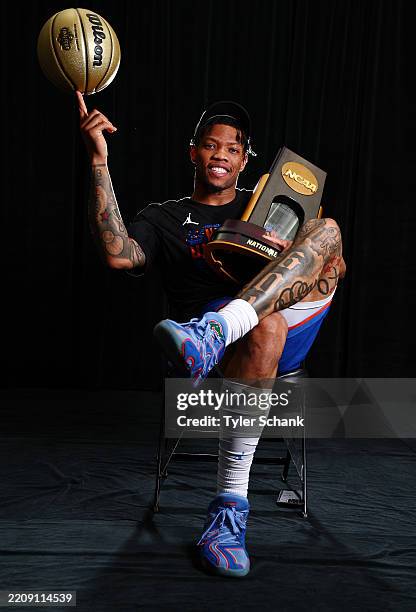 Alijah Martin of the Florida Gators poses for a portrait after the NCAA Men's Basketball National Championship game at Alamodome on April 07, 2025 in...