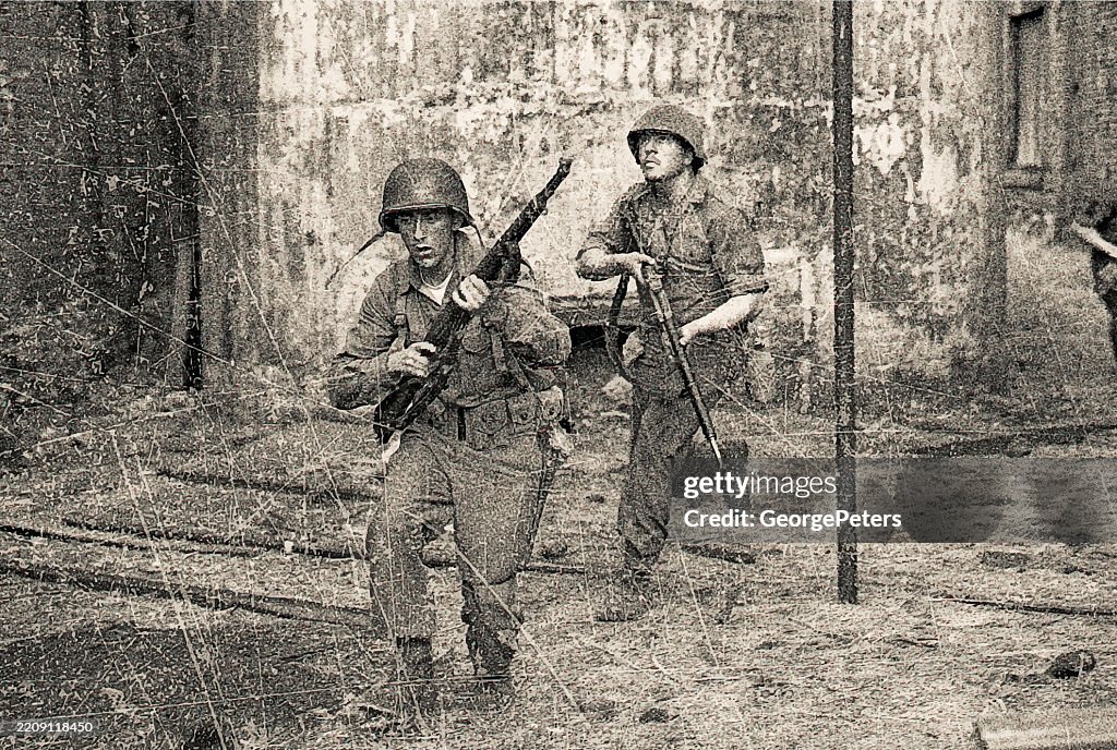 WWII American soldiers in combat