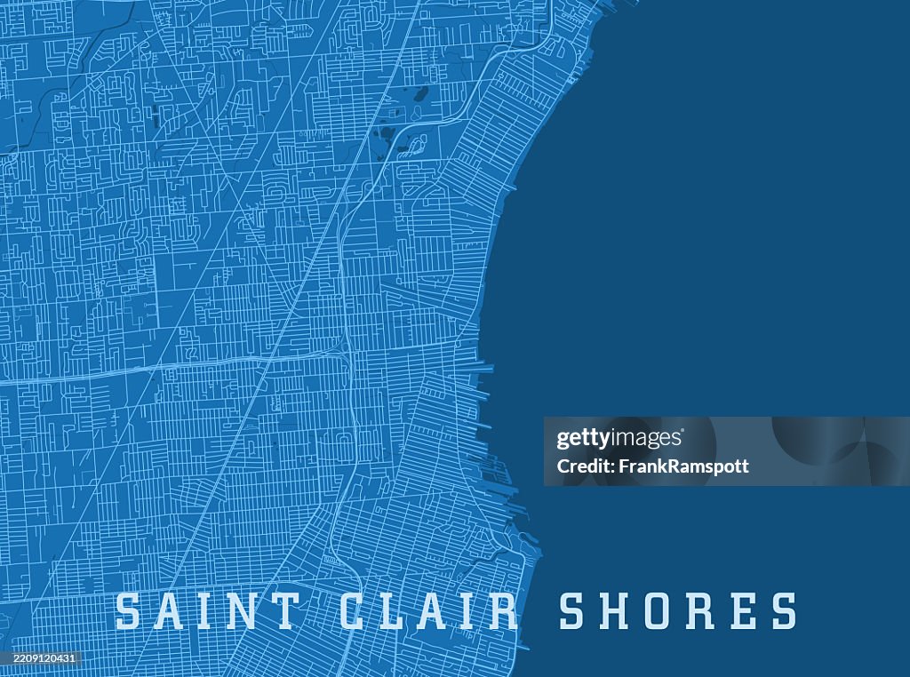 Saint Clair Shores MI City Vector Road Map Blue Horizontal
