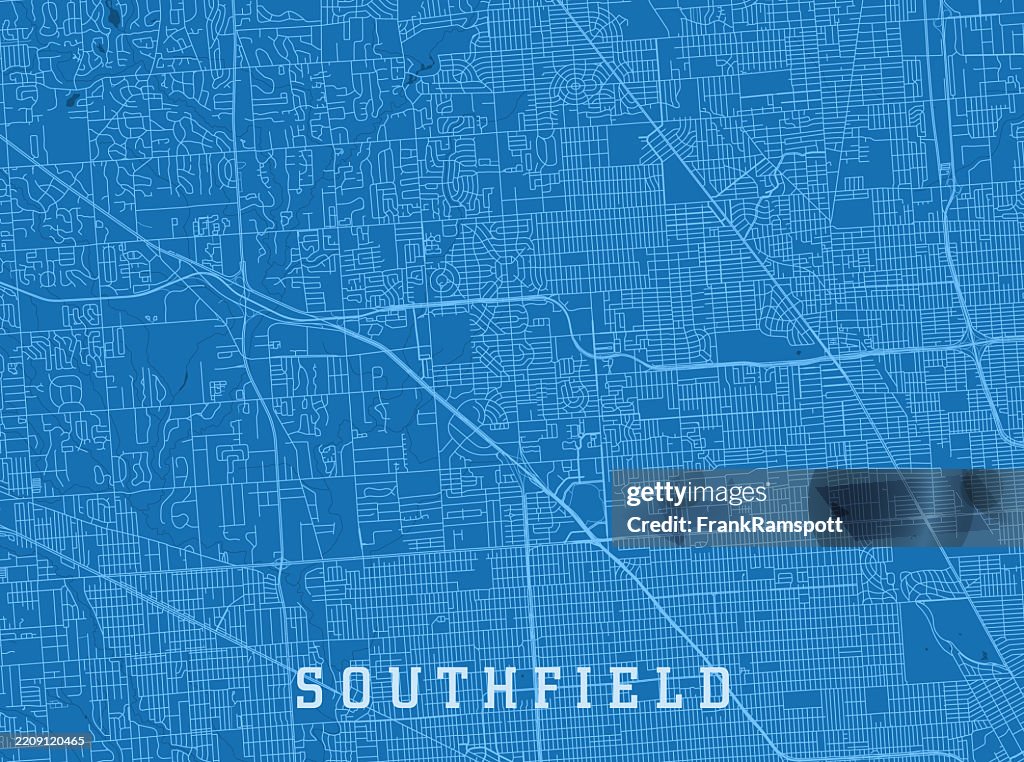 Southfield MI City Vector Road Map Blue Horizontal