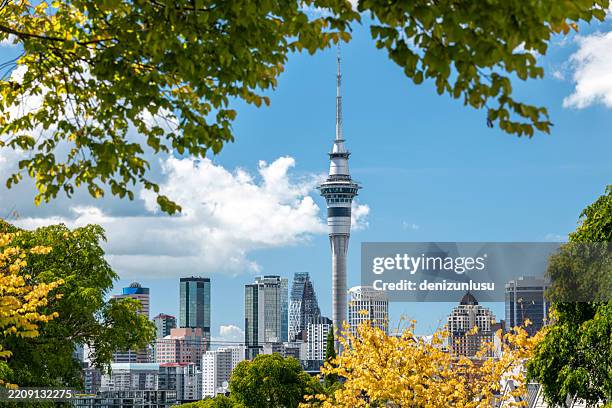 central business district auckland, new zealand - sky tower stock pictures, royalty-free photos & images