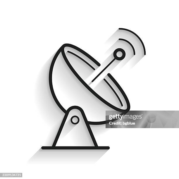 satellite dish. line icon with long shadow on white background - satelite aerial stock illustrations