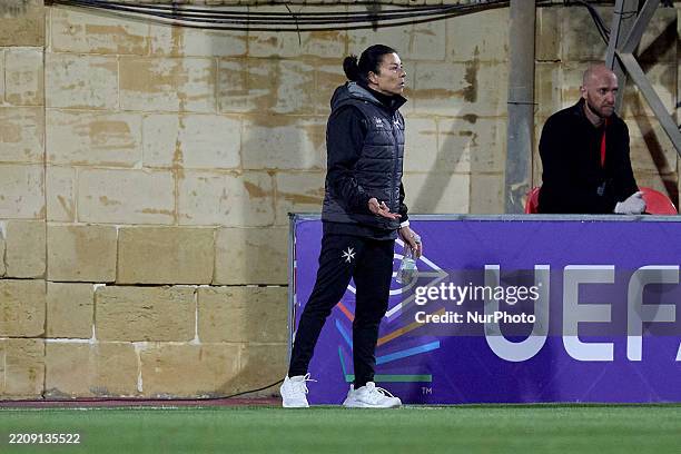 Manuela Tesse, head coach of Malta, gestures during the UEFA Women's Nations League C, Group C2 qualification soccer match between Malta and Georgia...