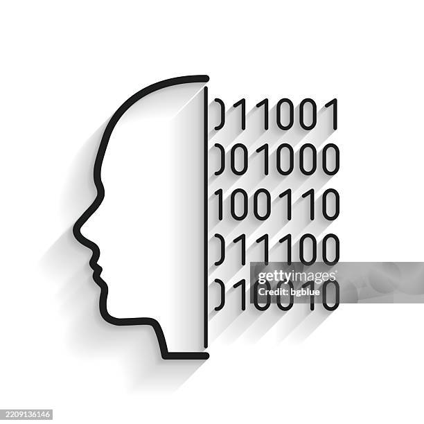 human face with binary code. line icon with long shadow on white background - byte icon stock illustrations