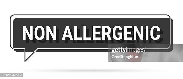 non allergenic - 3d black speech bubble on white background - speech disorder 3d stock illustrations