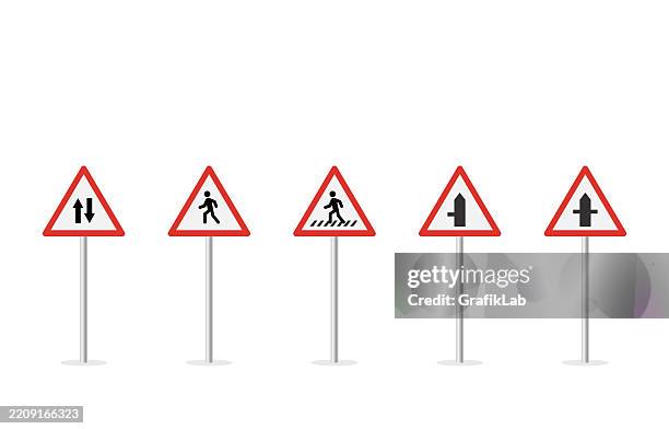 collection illustrated warning traffic signs white background - zebra crossing stock illustrations