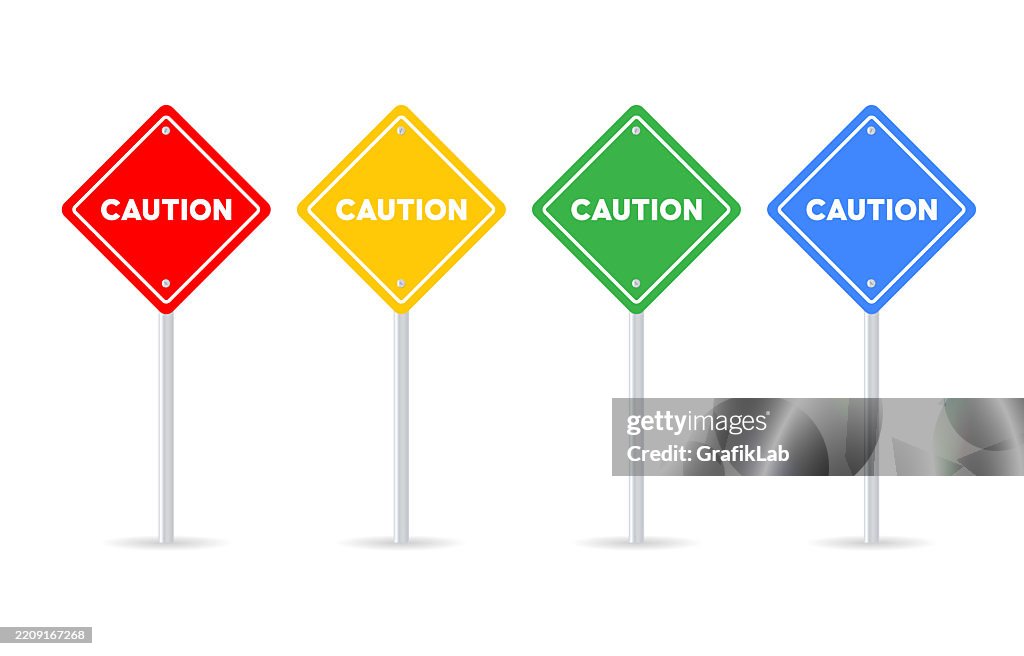 Caution Color Rgb Set Caution Signs Red Yellow Green Blue Showcasing Warning Safety ...