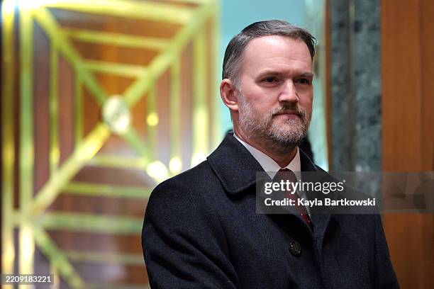 Trade Representative Jamieson Greer arrives to testify before the Senate Finance Committee in the Dirksen Senate Office Building on April 8, 2025 in...