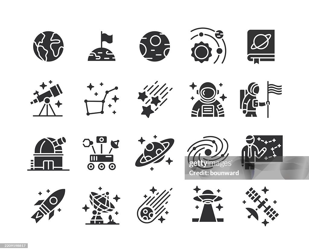Astronomy Flat Black Icons. Vector