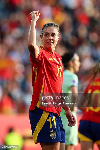 Alexia Putellas of Spain celebrates scoring her team's sixth goal during the UEFA Women's Nations League 2024/25 Group A3 MD4 match between Spain and...