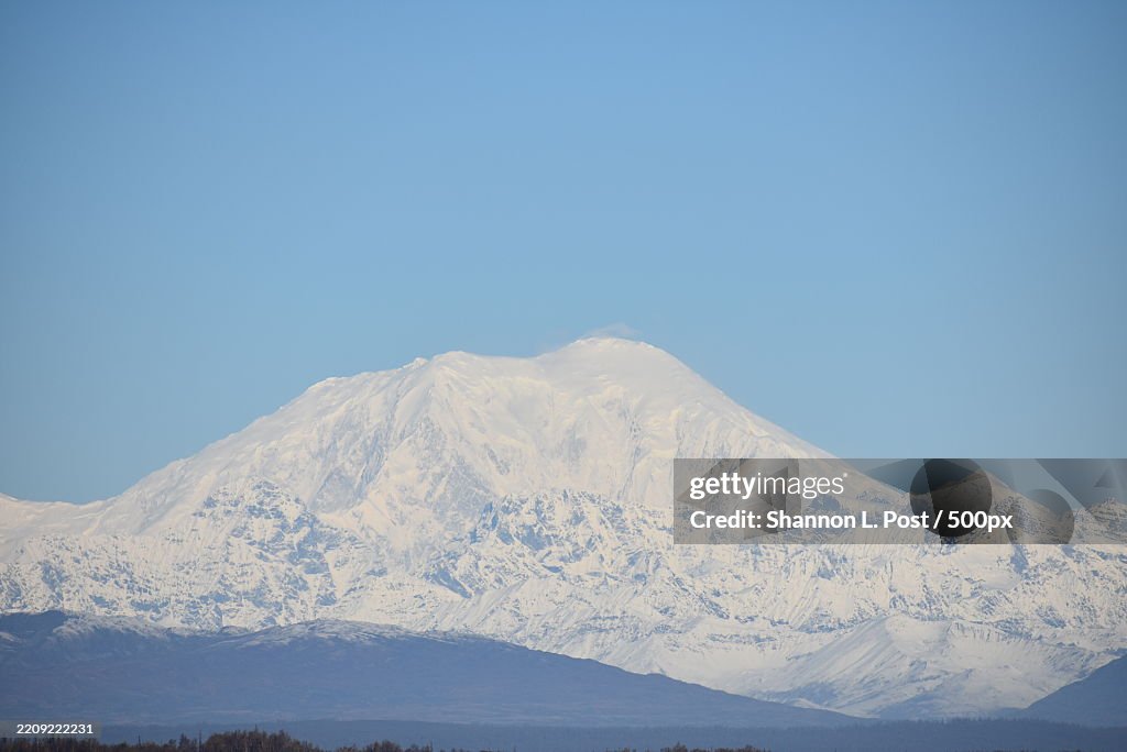 Mount Foraker Sultana in the Alaska Range,Covered in snow,Stands against a clear blue sky,Talkeetna,Alaska,United States,USA